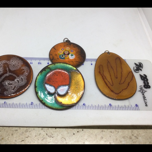 Lot Artisan Copper Enamel Abstract Design Brooches Pendant Jewelry - Picture 7 of 7